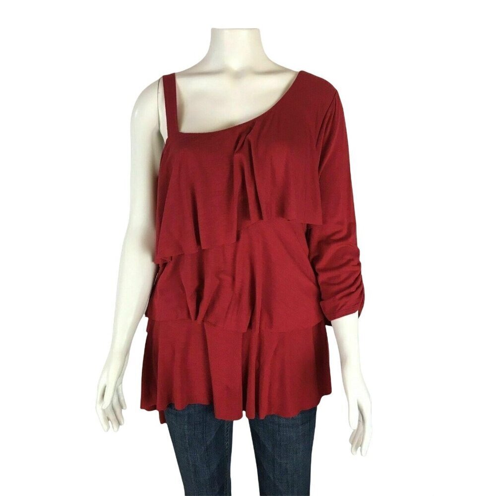 NEW Torrid One Shoulder Shirt Size 1 1X Ruffle Tiered 3/4 Sleeve Red NWT Top